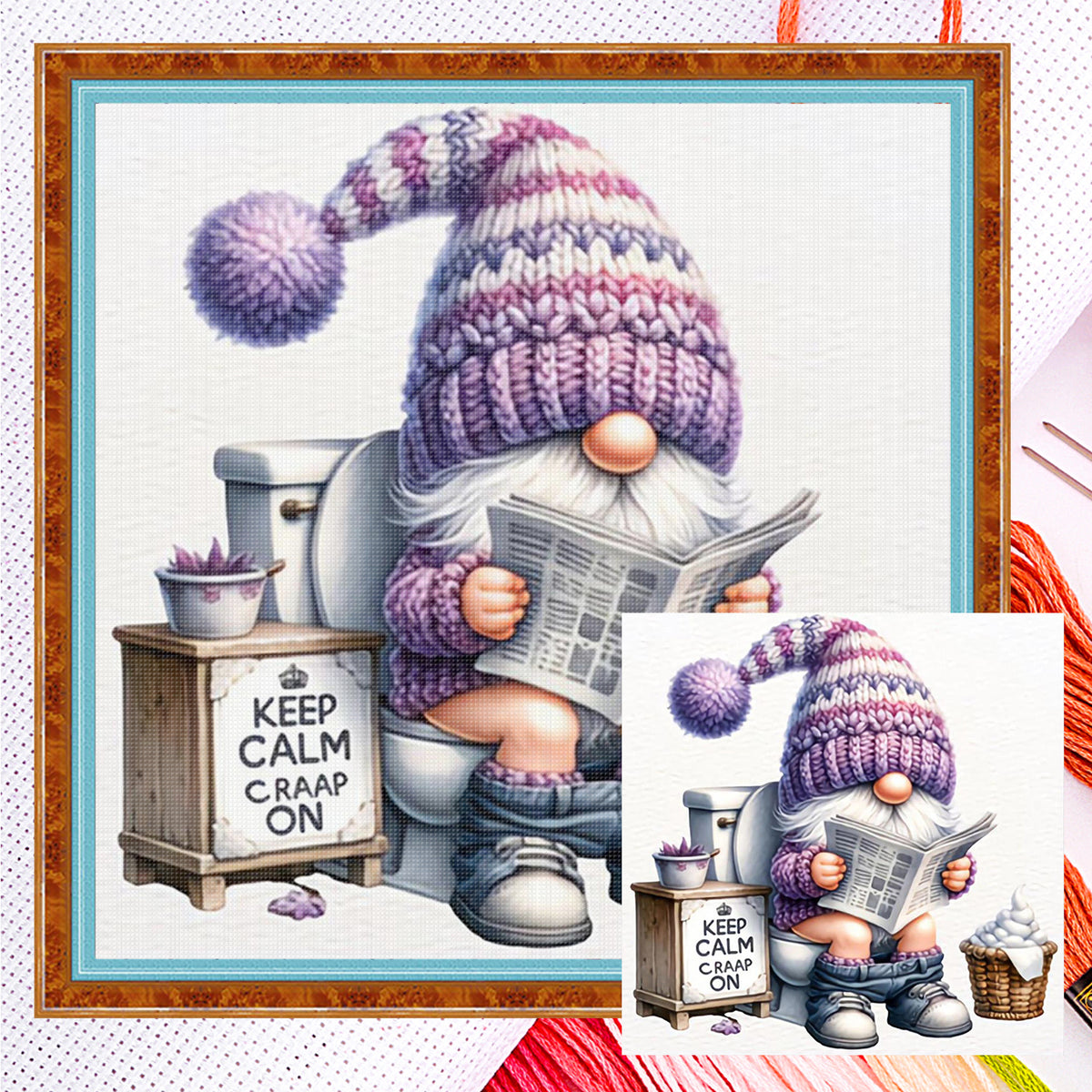 Gnome Using The Toilet - Full 11CT Counted Cross Stitch 40*40CM - Yishu
