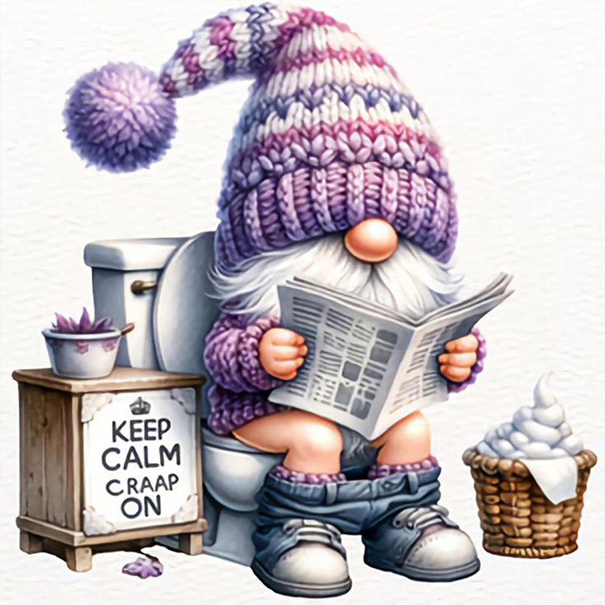 Gnome Using The Toilet - Full 11CT Counted Cross Stitch 40*40CM - Yishu
