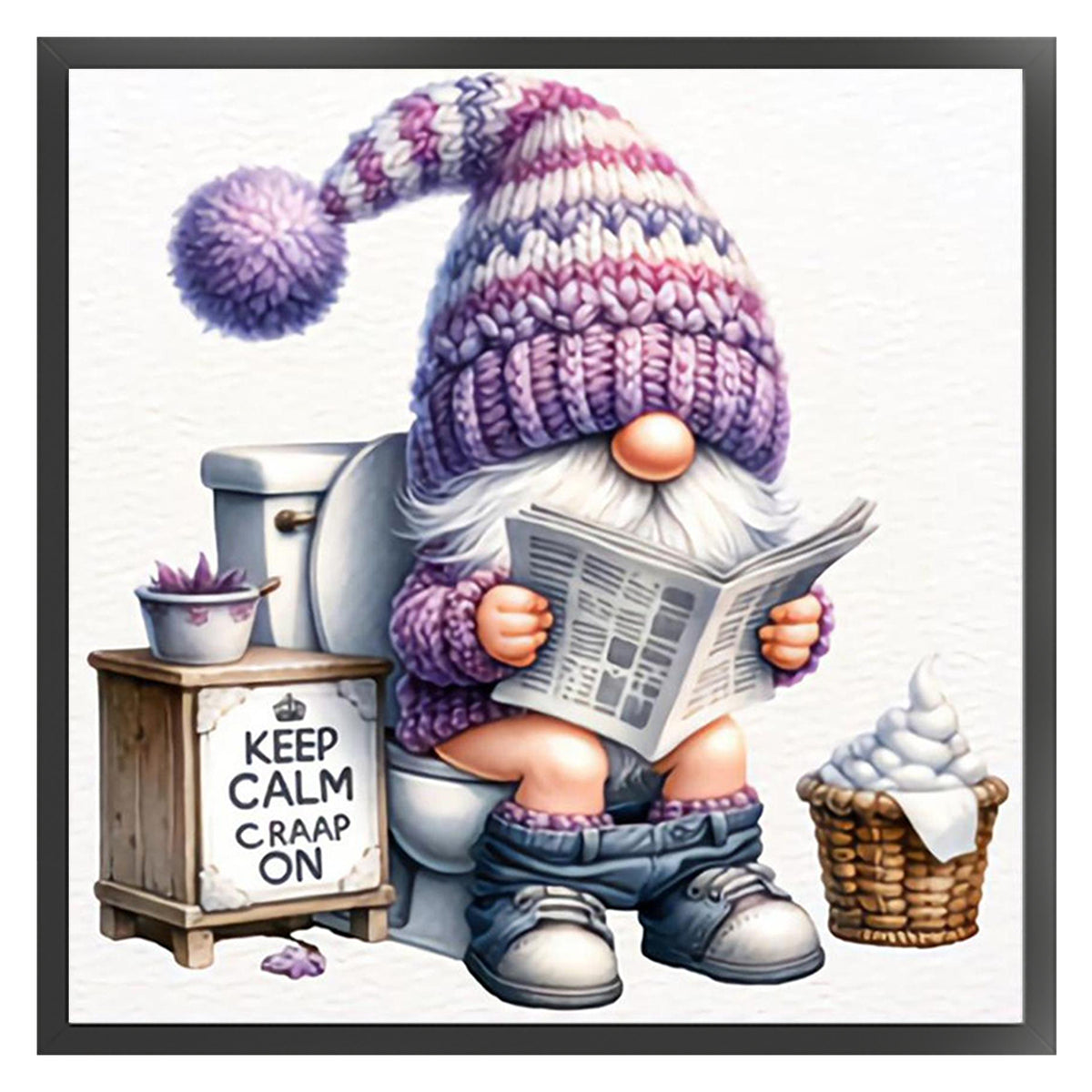 Gnome Using The Toilet - Full 11CT Counted Cross Stitch 40*40CM - Yishu