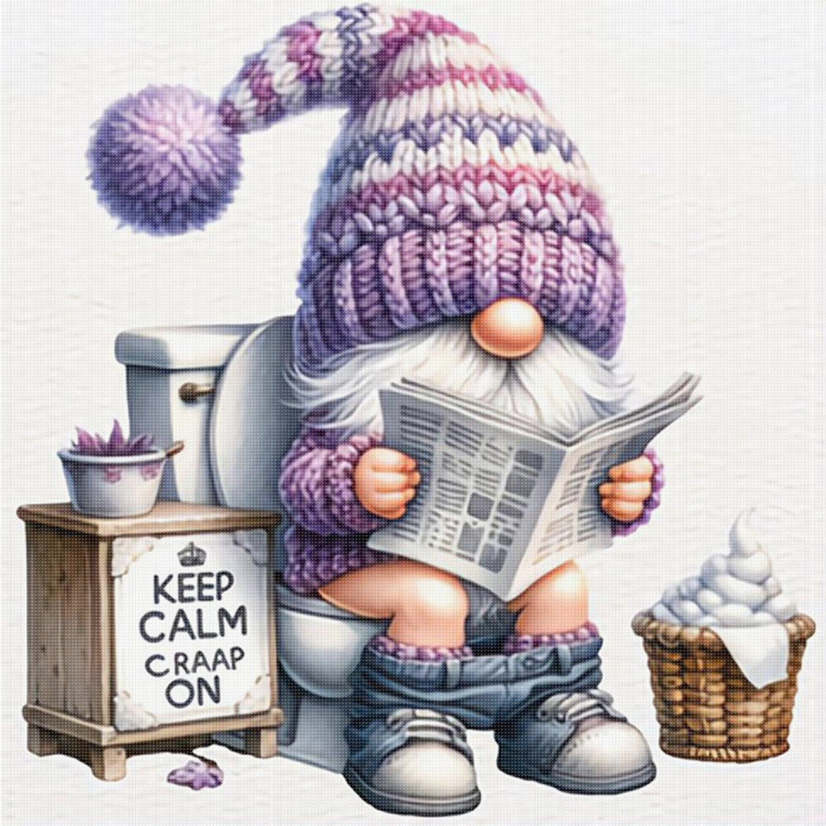 Gnome Using The Toilet - Full 11CT Counted Cross Stitch 40*40CM - Yishu