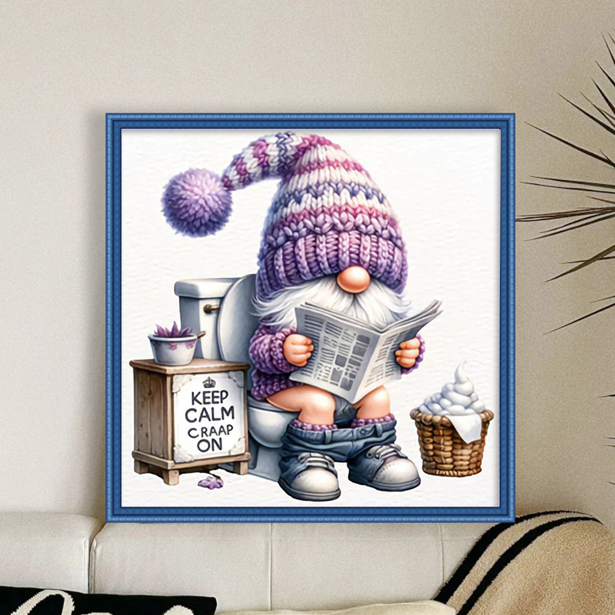 Gnome Using The Toilet - Full 11CT Counted Cross Stitch 40*40CM - Yishu