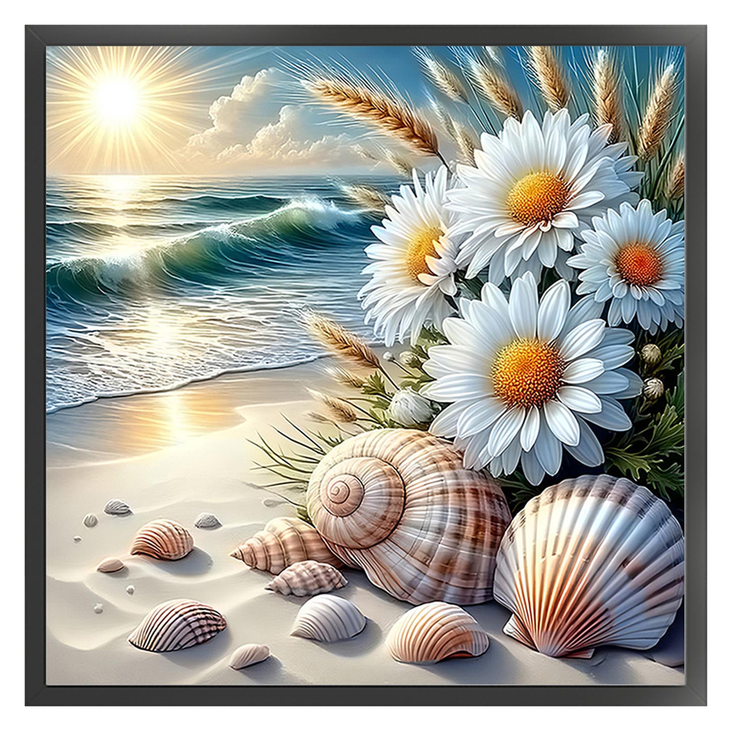 Daisies By Beach - Full 11CT Counted Cross Stitch 40x40CM - Yishu