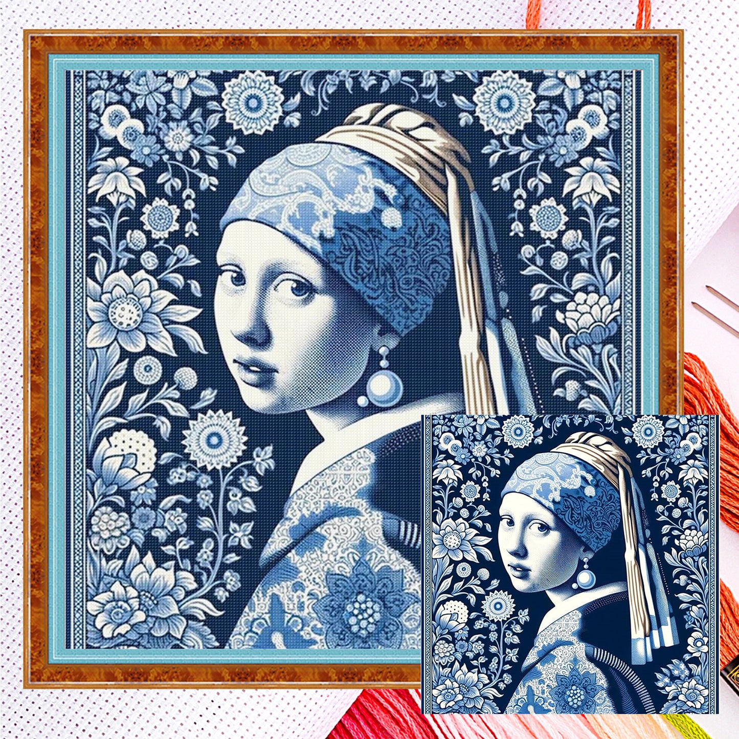 Girl With A Pearl Earring - Full 14CT Counted Cross Stitch 40x40CM - Yishu
