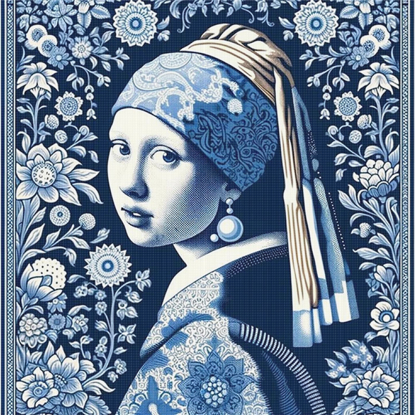 Girl With A Pearl Earring - Full 14CT Counted Cross Stitch 40x40CM - Yishu