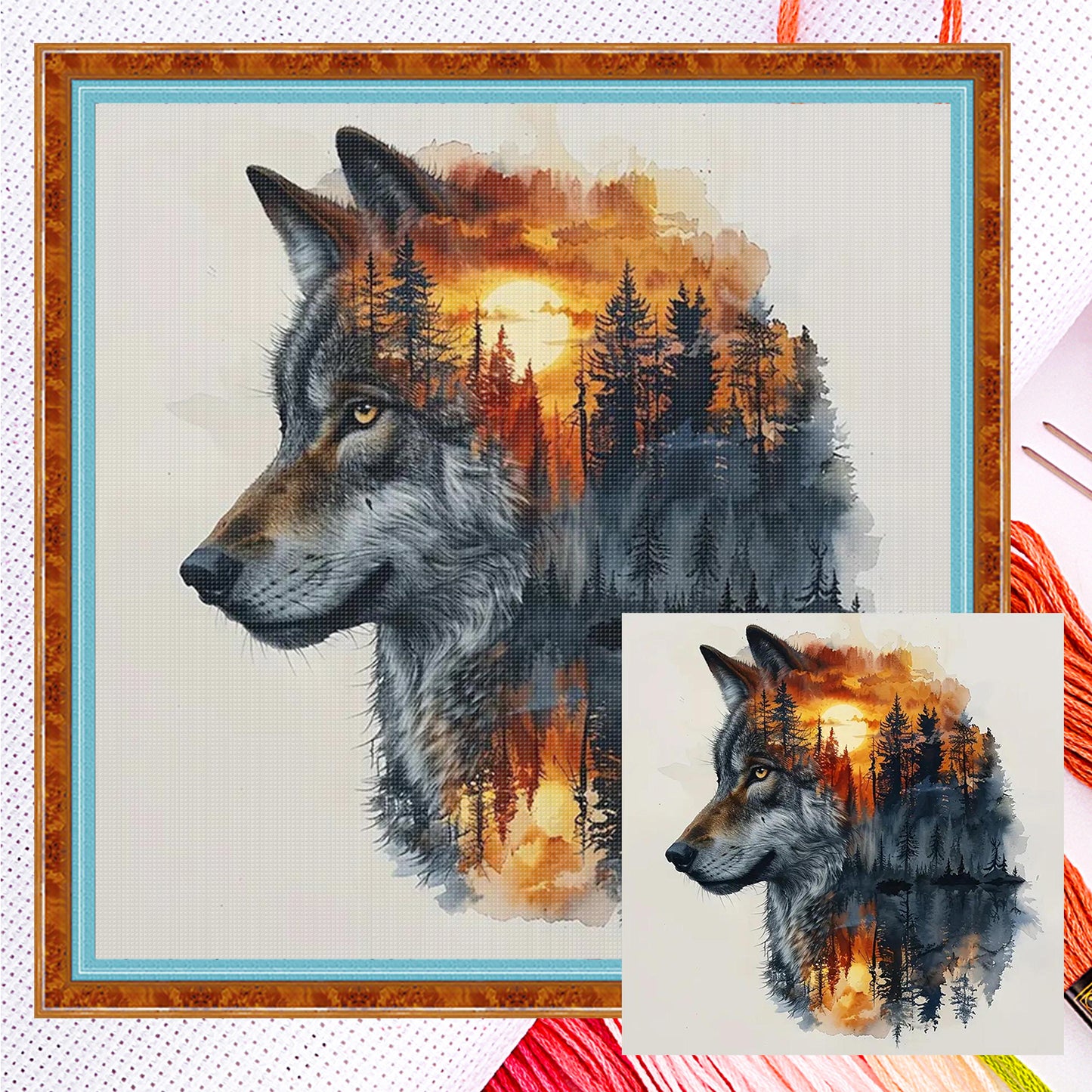 Silhouette Wolf - Full 14CT Counted Cross Stitch 45x45CM - Yishu