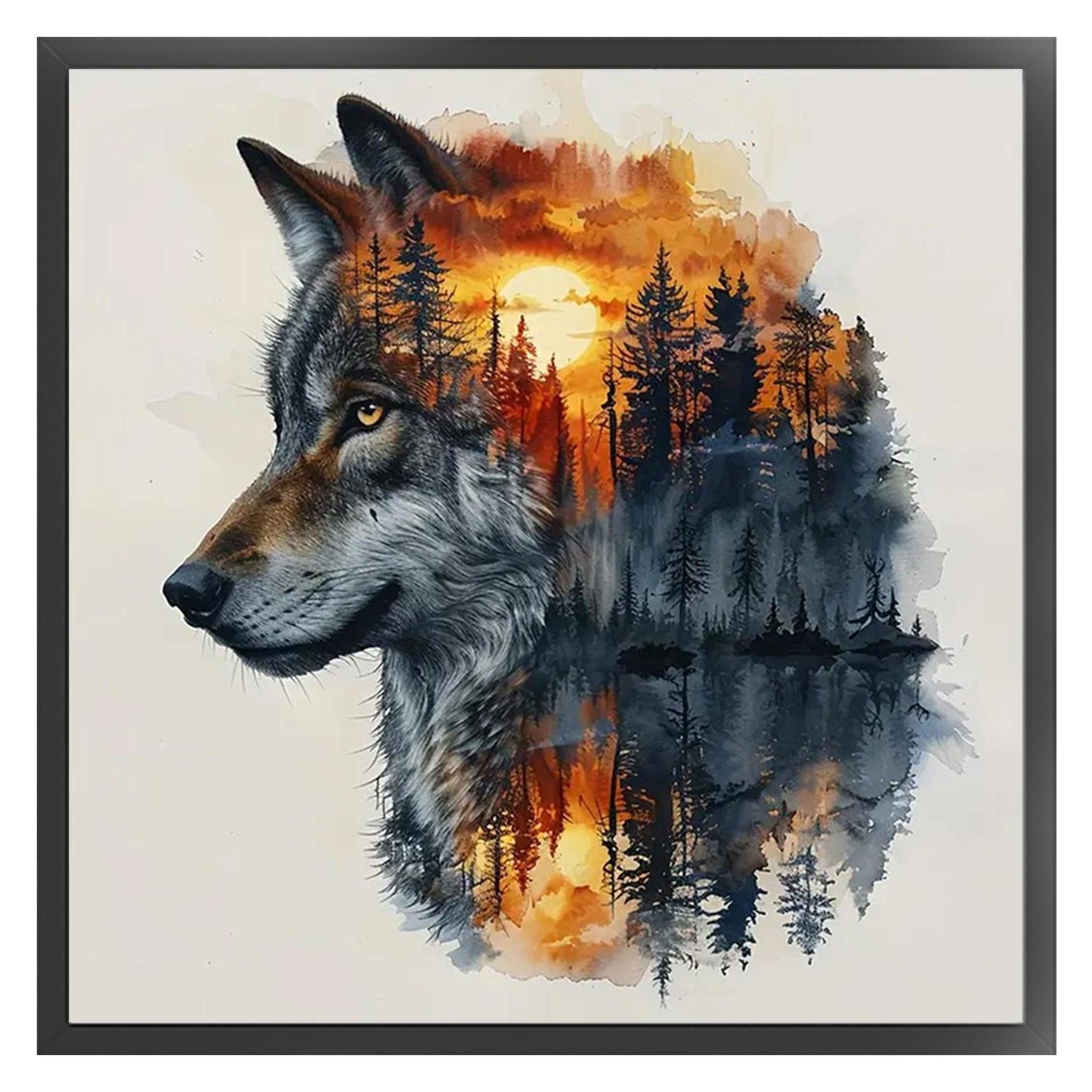 Silhouette Wolf - Full 14CT Counted Cross Stitch 45x45CM - Yishu