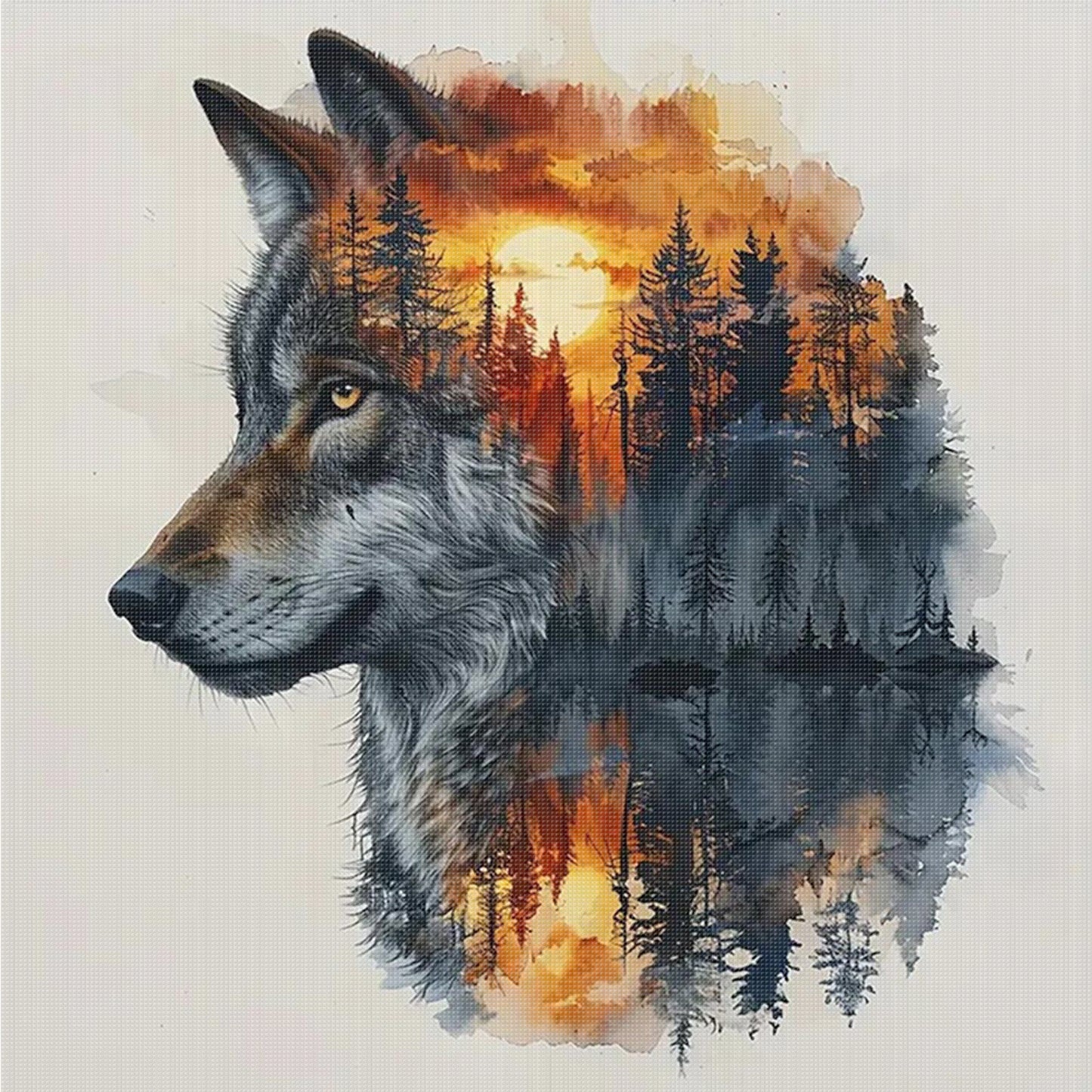 Silhouette Wolf - Full 14CT Counted Cross Stitch 45x45CM - Yishu