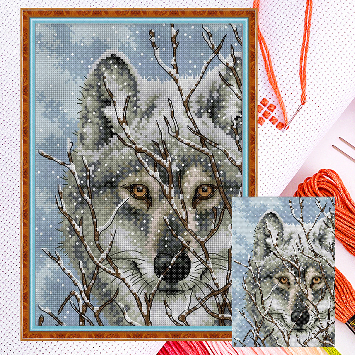 Wolf - Vollständiges 14CT gezähltes Kreuzstich-Set 21*30cm - Joy Sunday Rückstich
