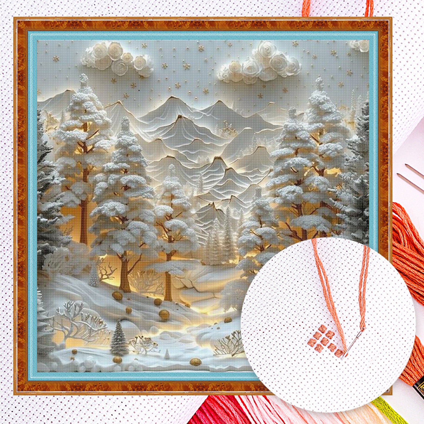 Christmas Scenery - Full 14CT Counted Cross Stitch 45x45CM - Huacan
