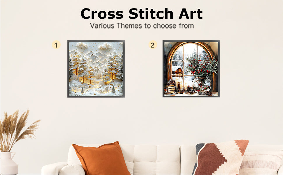 Christmas Scenery - Full 14CT Counted Cross Stitch 45x45CM - Huacan