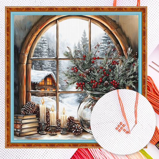 Weihnachtslandschaft - Vollständiges 14CT gezähltes Kreuzstichset 45*45CM - Huacan