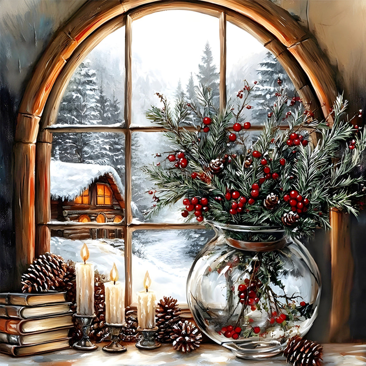 Weihnachtslandschaft - Vollständiges 14CT gezähltes Kreuzstichset 45*45CM - Huacan