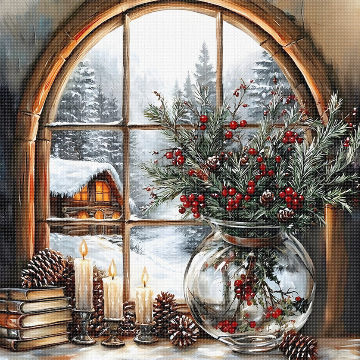 Weihnachtslandschaft - Vollständiges 14CT gezähltes Kreuzstichset 45*45CM - Huacan