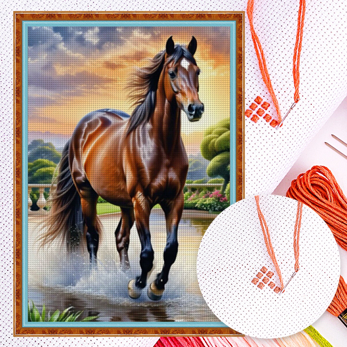 Horse - Full 11CT Counted Cross Stitch 40x40CM - Huacan