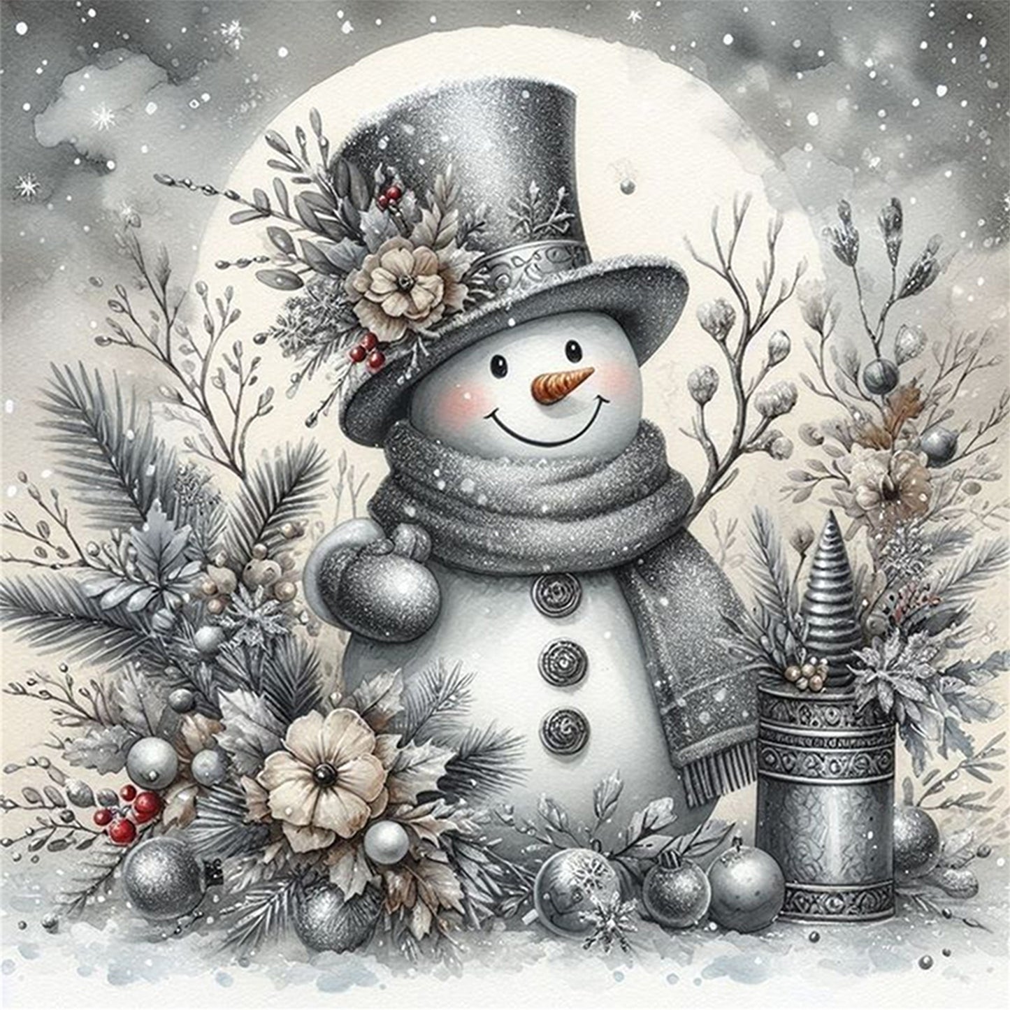 Snowman - Full 11CT Stamped Cross Stitch 40x40CM - Huacan