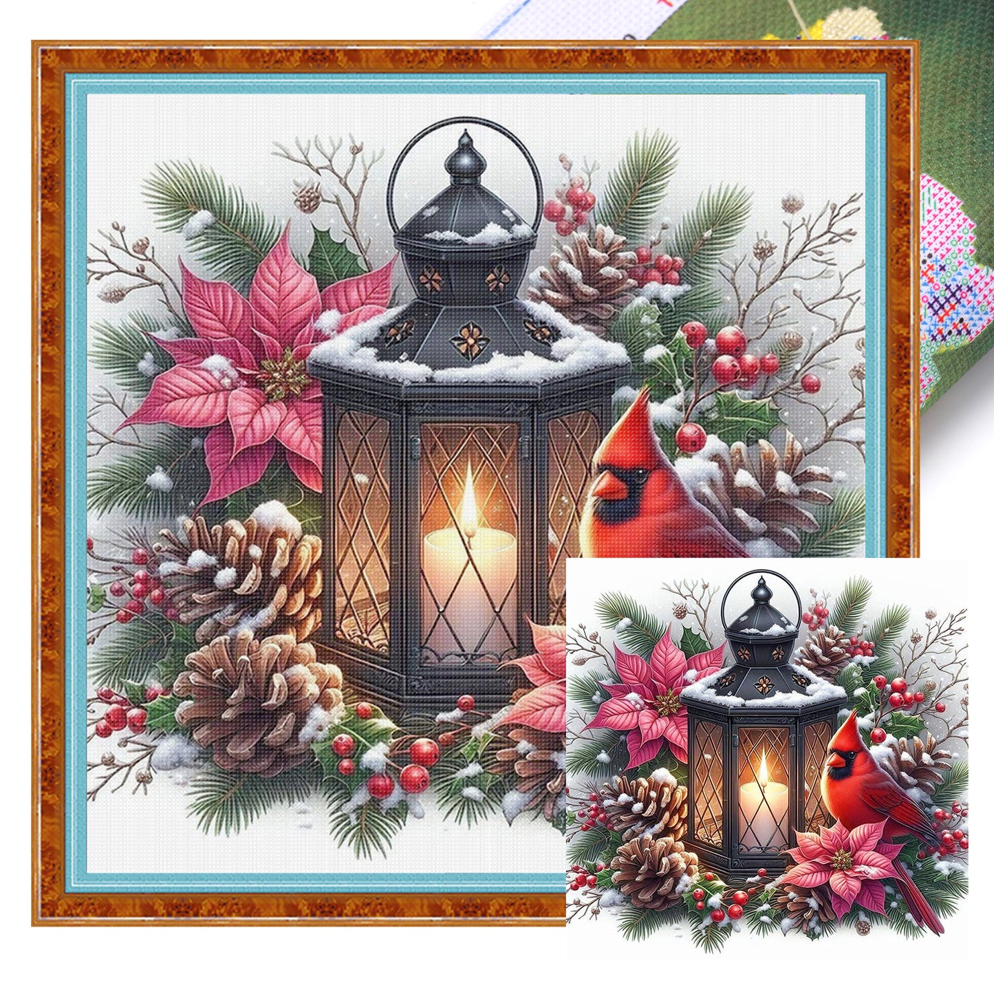 Red Bird And Lamp - Full 11CT Stamped Cross Stitch 40x40CM - Huacan