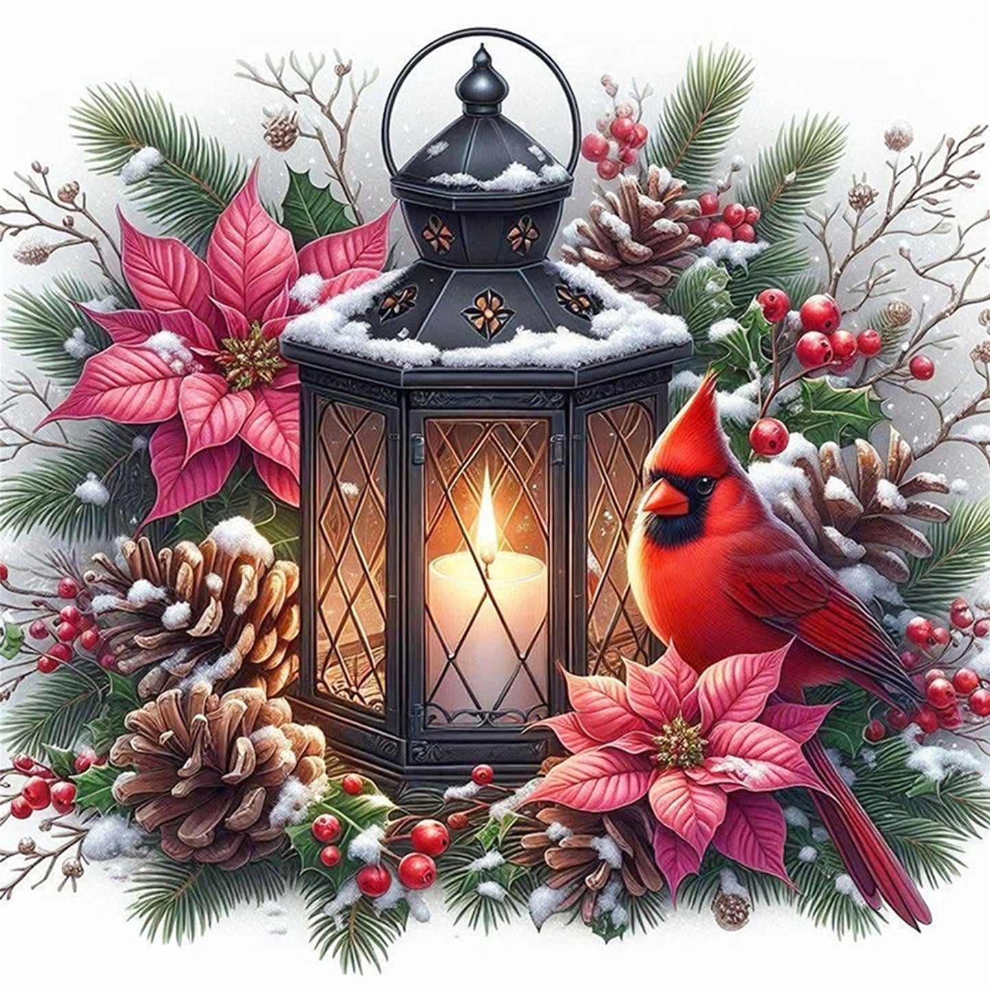 Red Bird And Lamp - Full 11CT Stamped Cross Stitch 40x40CM - Huacan