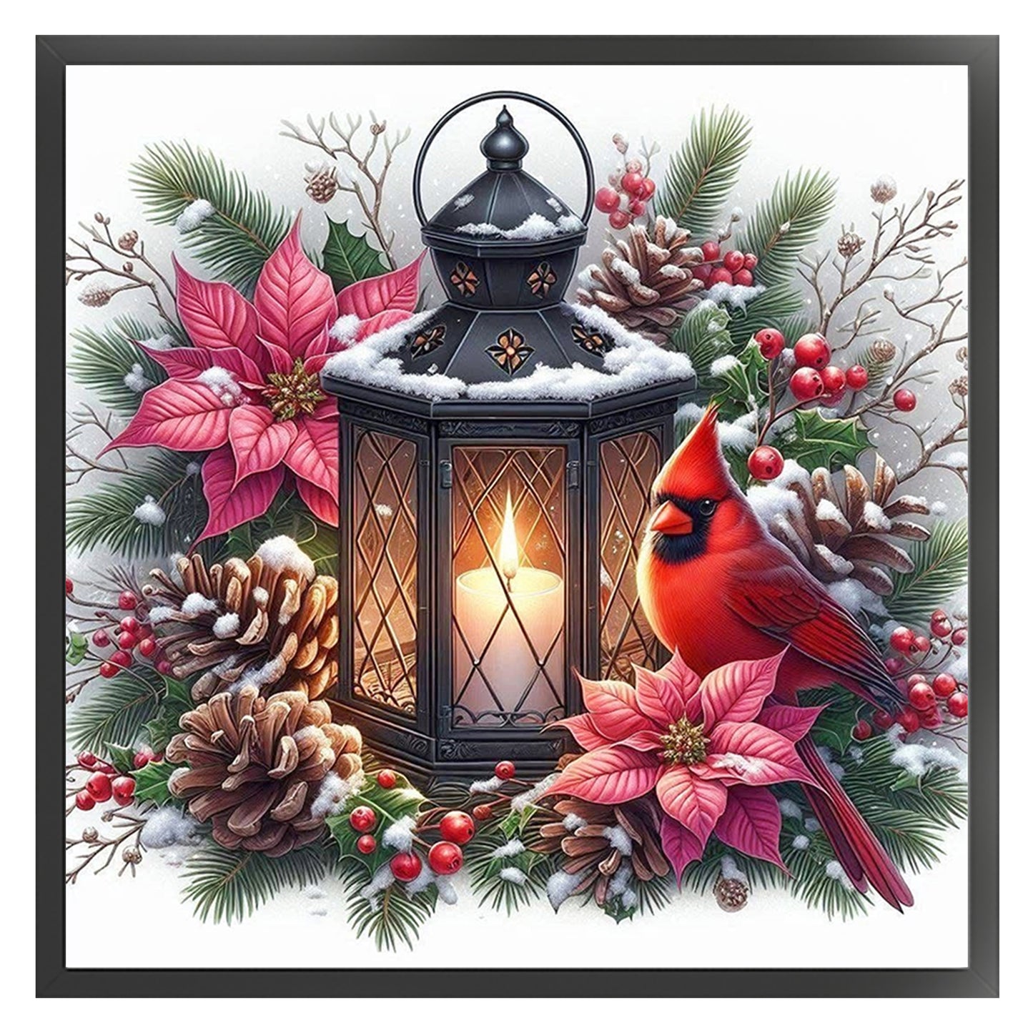 Red Bird And Lamp - Full 11CT Stamped Cross Stitch 40x40CM - Huacan