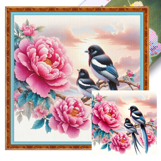 Magpie And Peony - Full 11CT Stamped Cross Stitch 40x40CM - Huacan