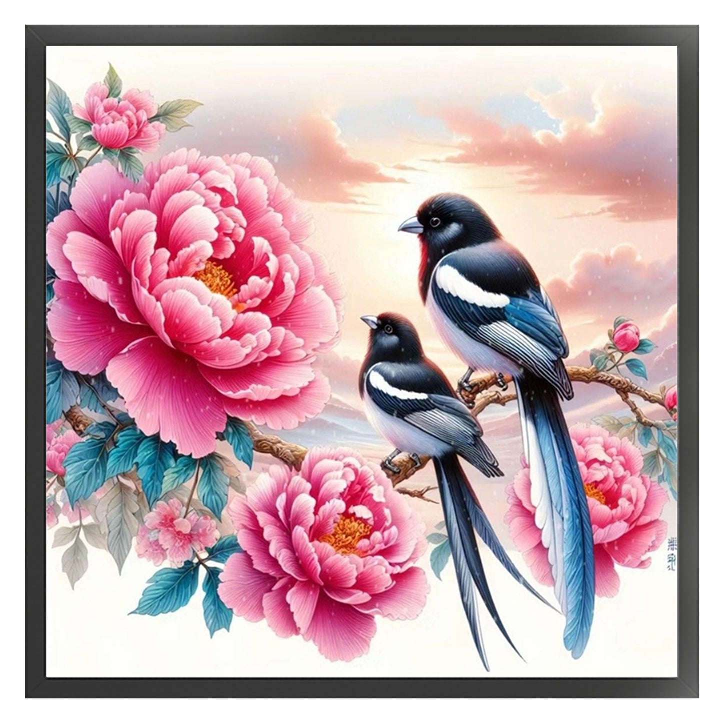 Magpie And Peony - Full 11CT Stamped Cross Stitch 40x40CM - Huacan