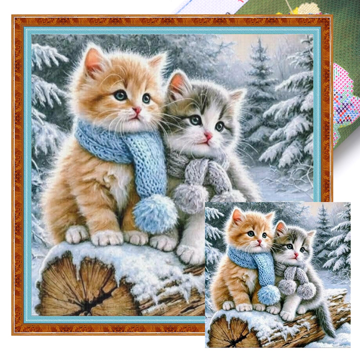 Cat With Winter Scarf - Full 11CT Stamped Cross Stitch 40x40CM - Huacan