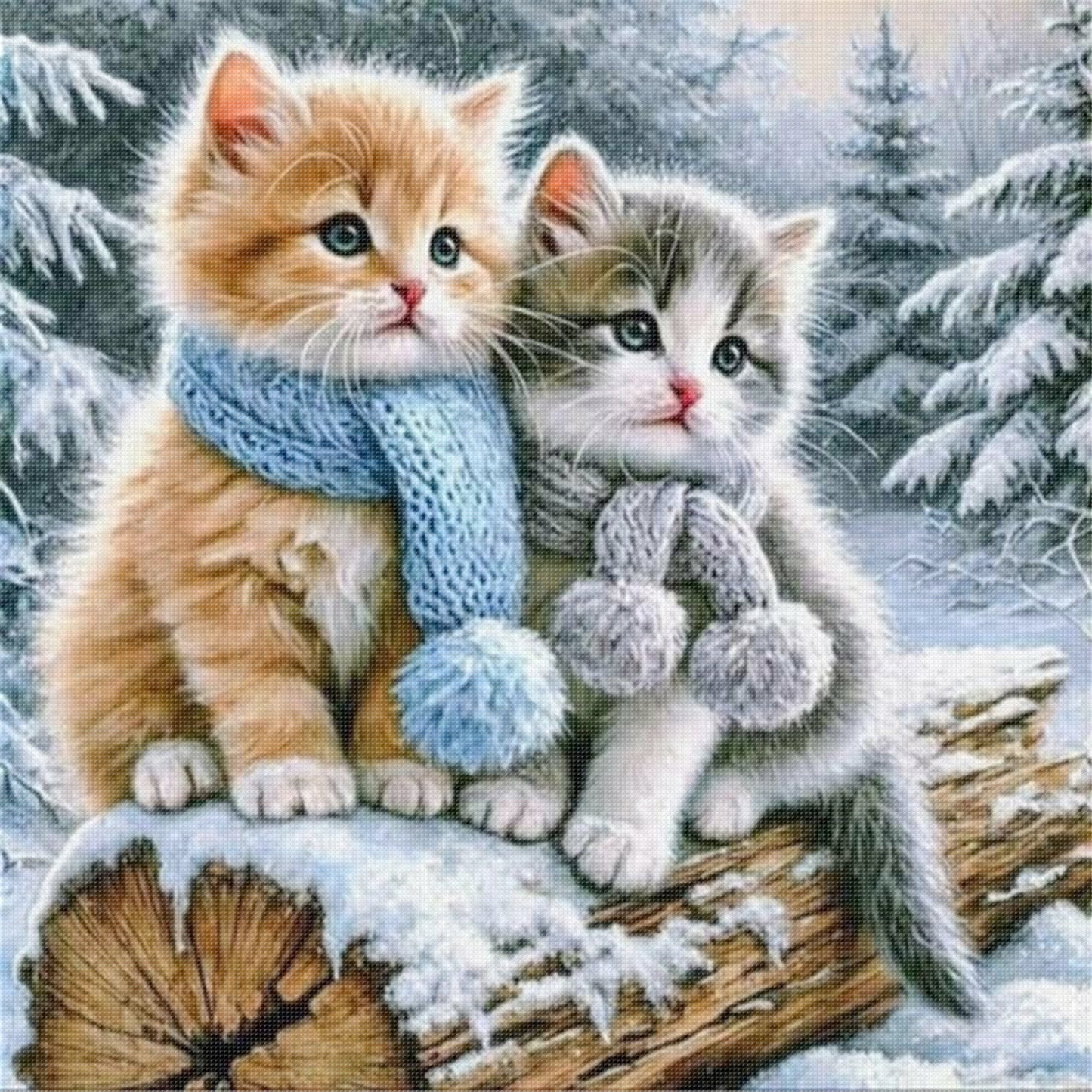 Cat With Winter Scarf - Full 11CT Stamped Cross Stitch 40x40CM - Huacan
