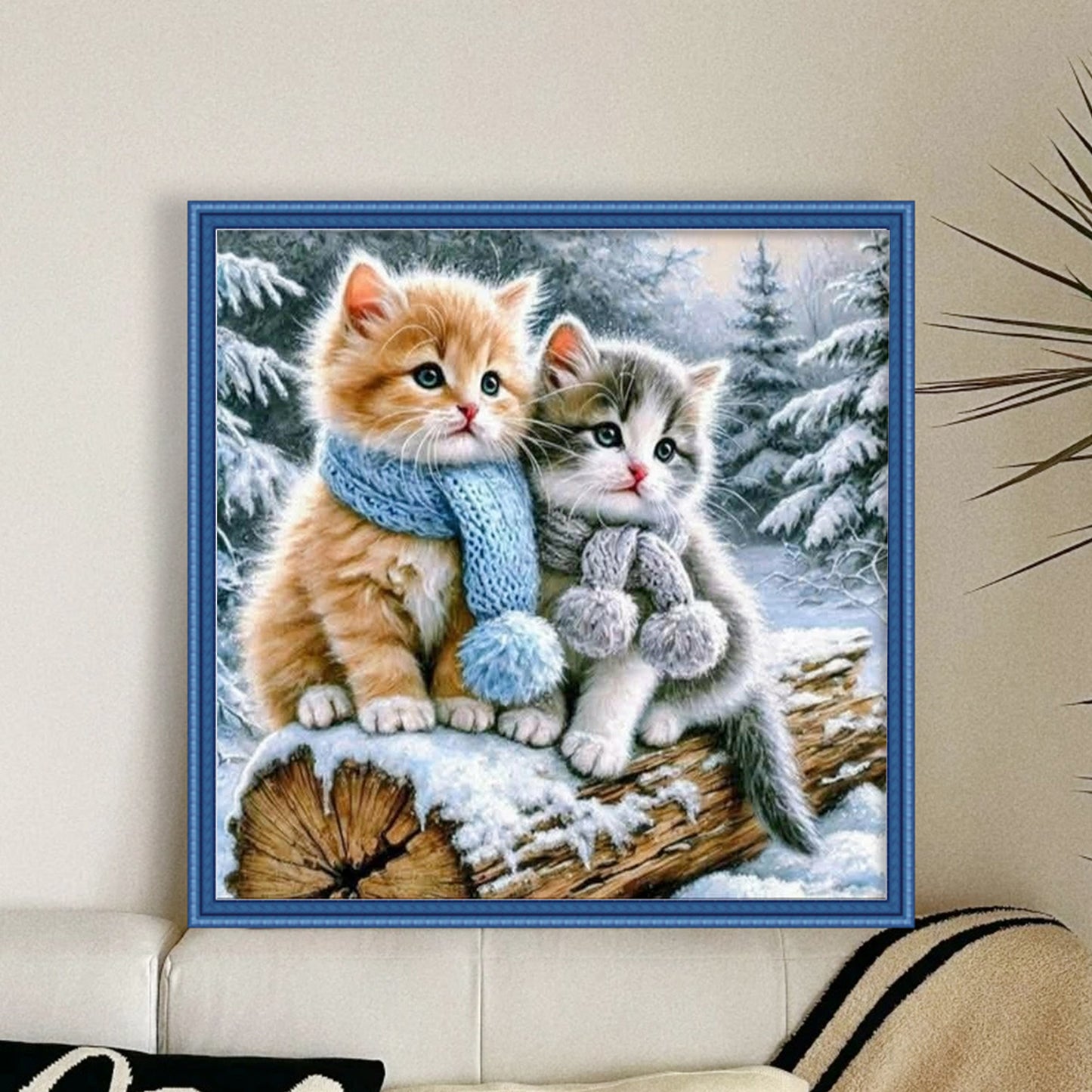 Cat With Winter Scarf - Full 11CT Stamped Cross Stitch 40x40CM - Huacan