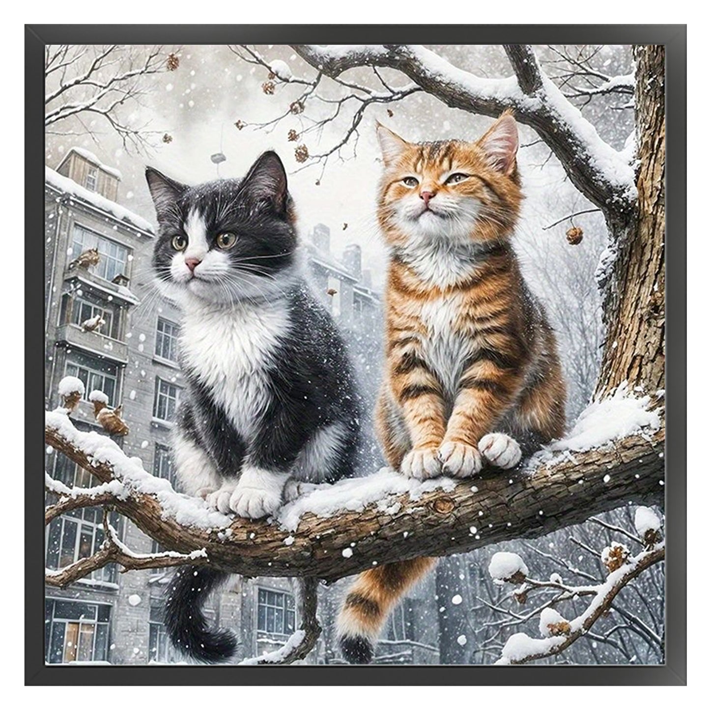 Cat On Winter Branch - Full 11CT Stamped Cross Stitch 40x40CM - Huacan