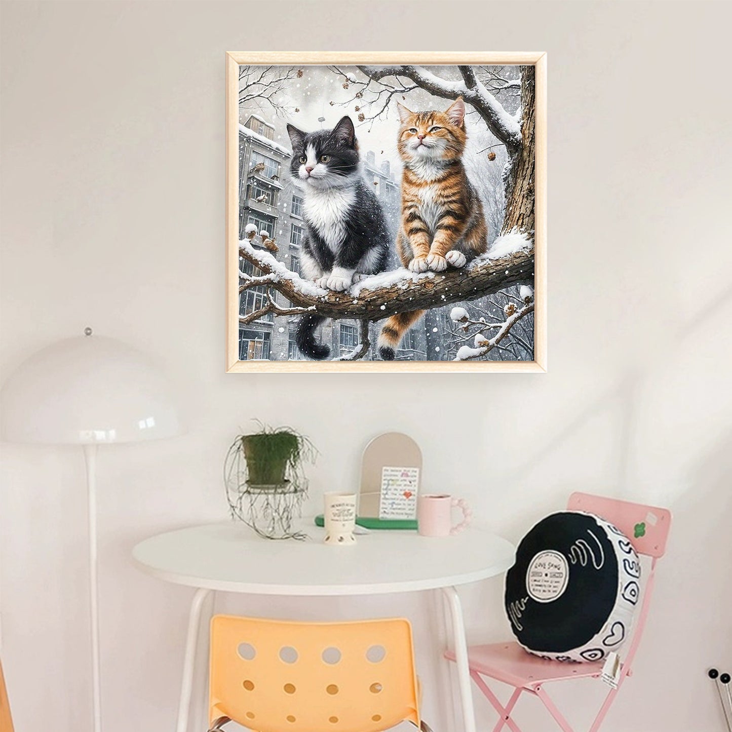 Cat On Winter Branch - Full 11CT Stamped Cross Stitch 40x40CM - Huacan