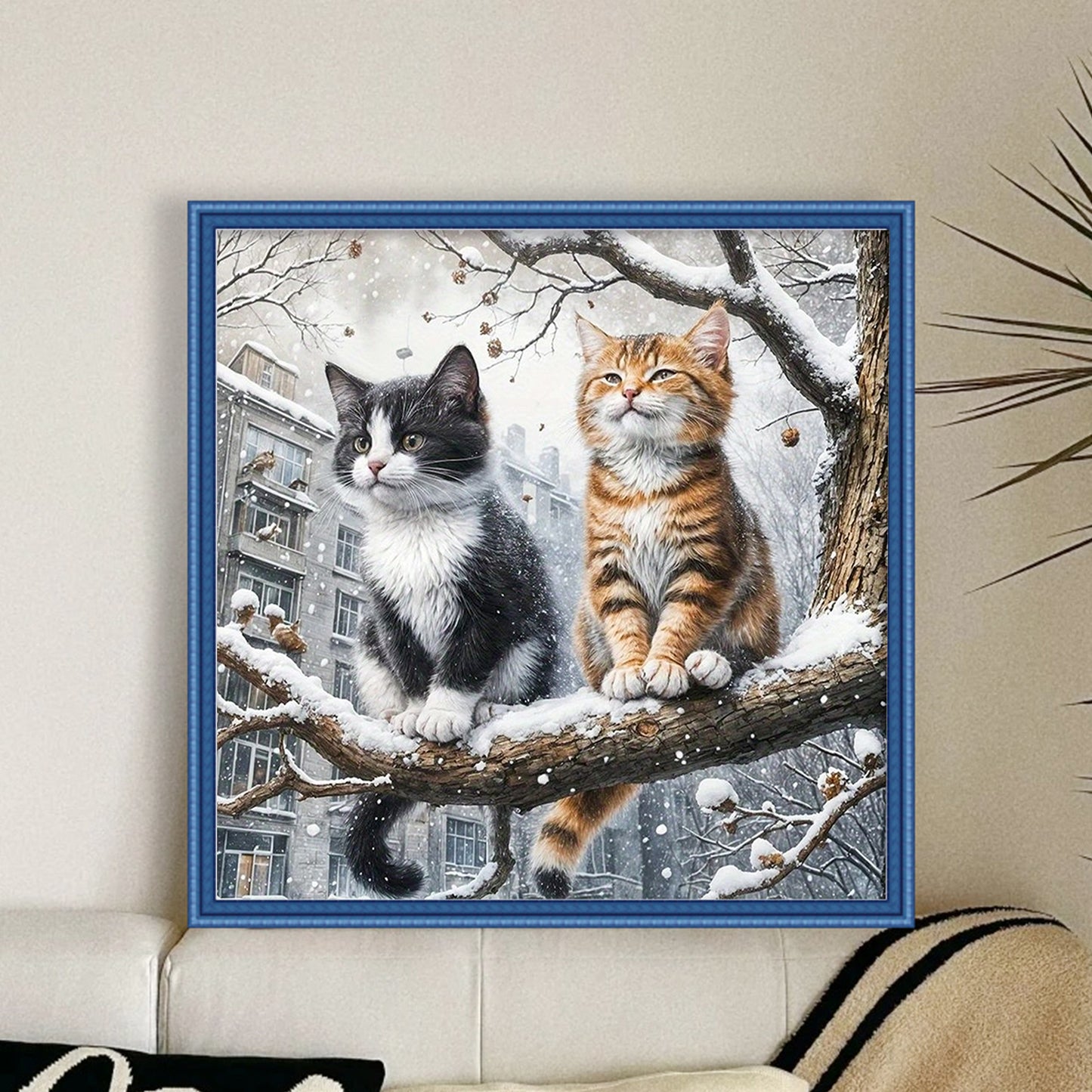 Cat On Winter Branch - Full 11CT Stamped Cross Stitch 40x40CM - Huacan