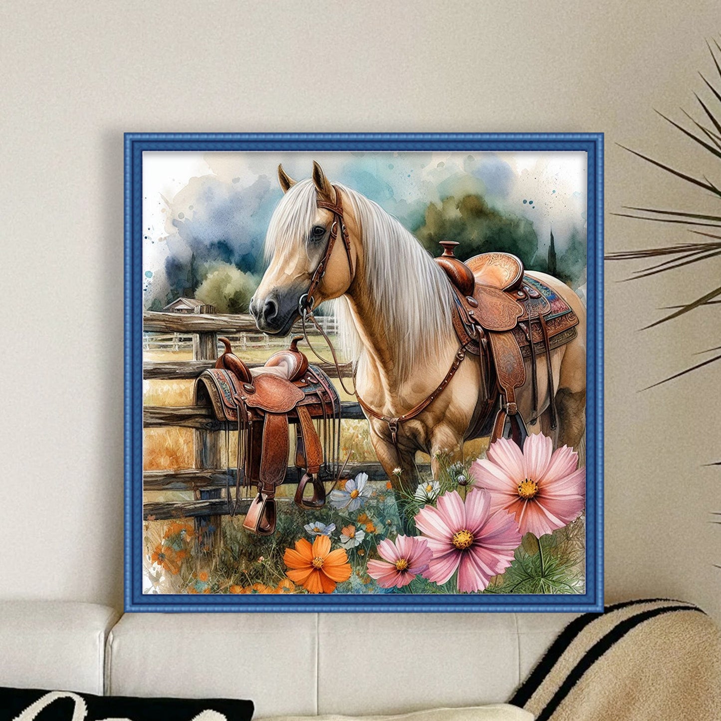 Horse And Saddle - Full 11CT Stamped Cross Stitch 40x40CM - Huacan