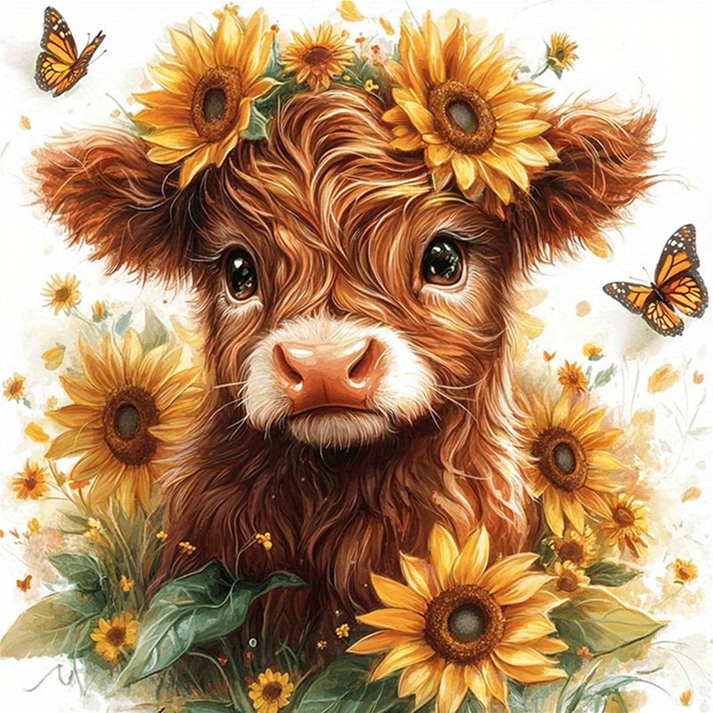 Sunflower Yak - Full 11CT Stamped Cross Stitch 40x40CM - Huacan