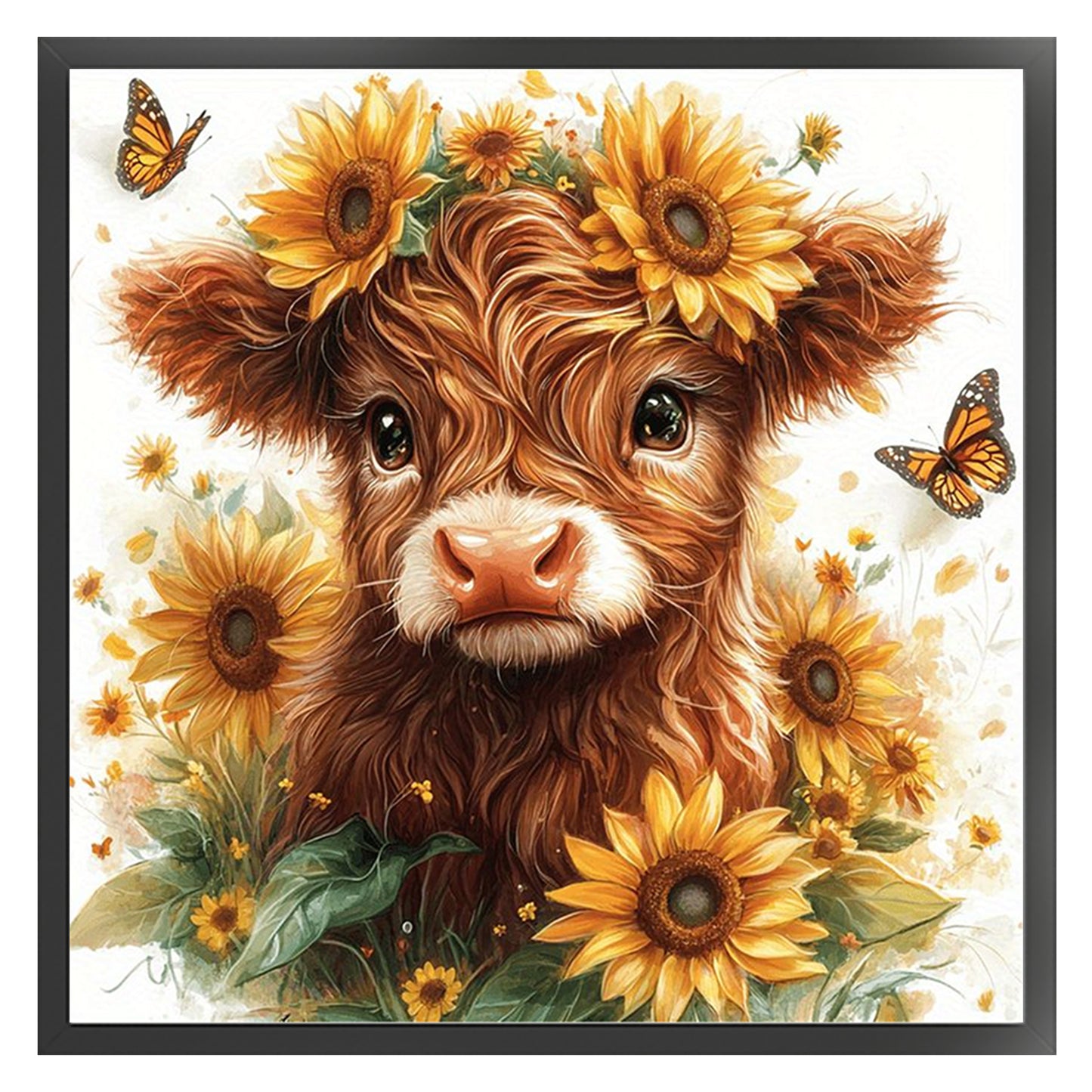 Sunflower Yak - Full 11CT Stamped Cross Stitch 40x40CM - Huacan