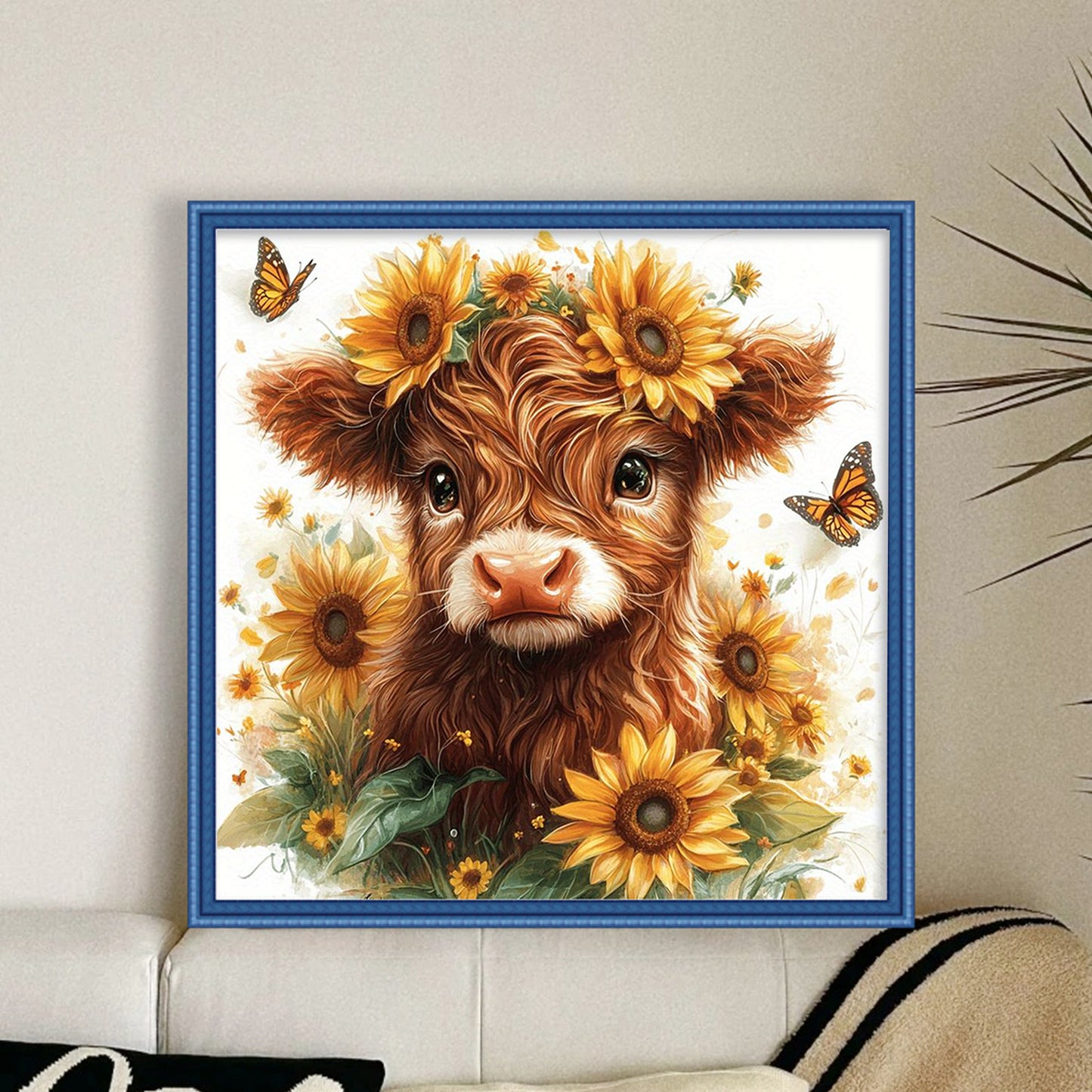 Sunflower Yak - Full 11CT Stamped Cross Stitch 40x40CM - Huacan