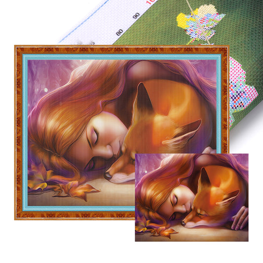 Fox And Girl - Full 11CT Stamped Cross Stitch 50x38CM - Huacan