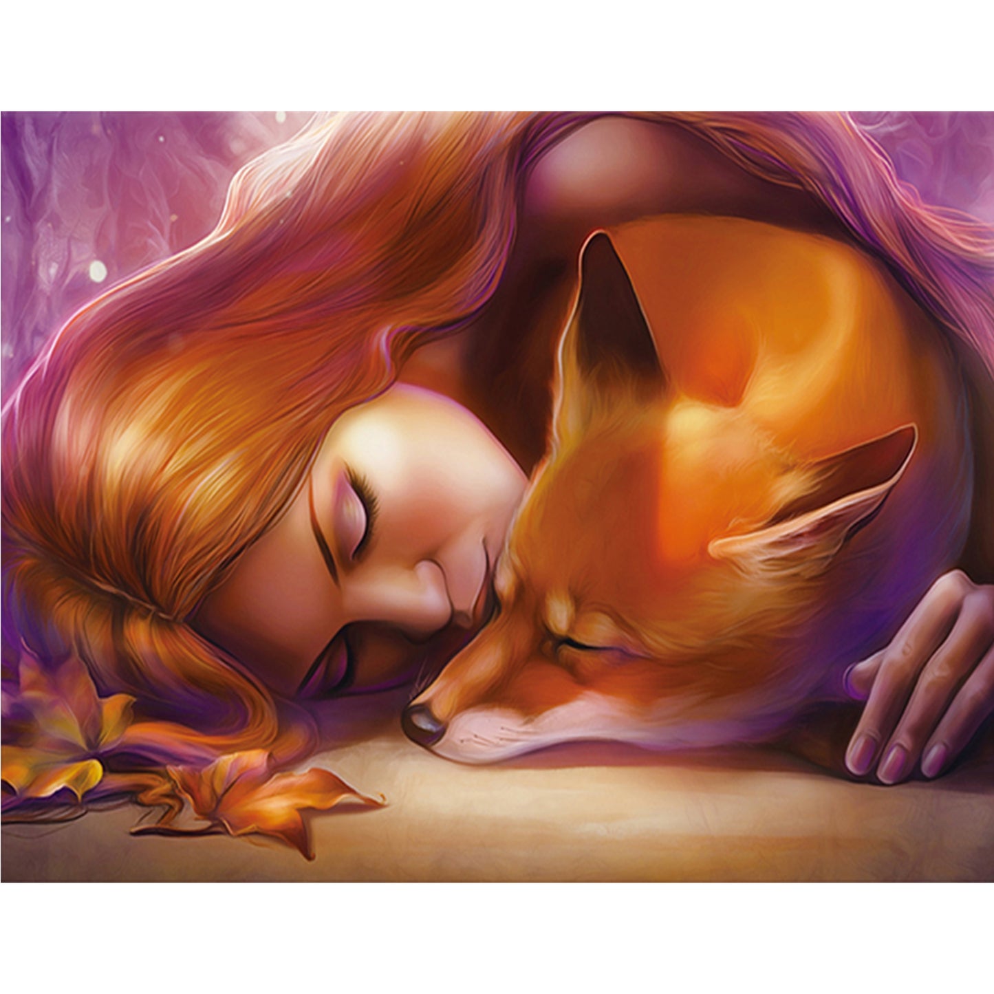 Fox And Girl - Full 11CT Stamped Cross Stitch 50x38CM - Huacan