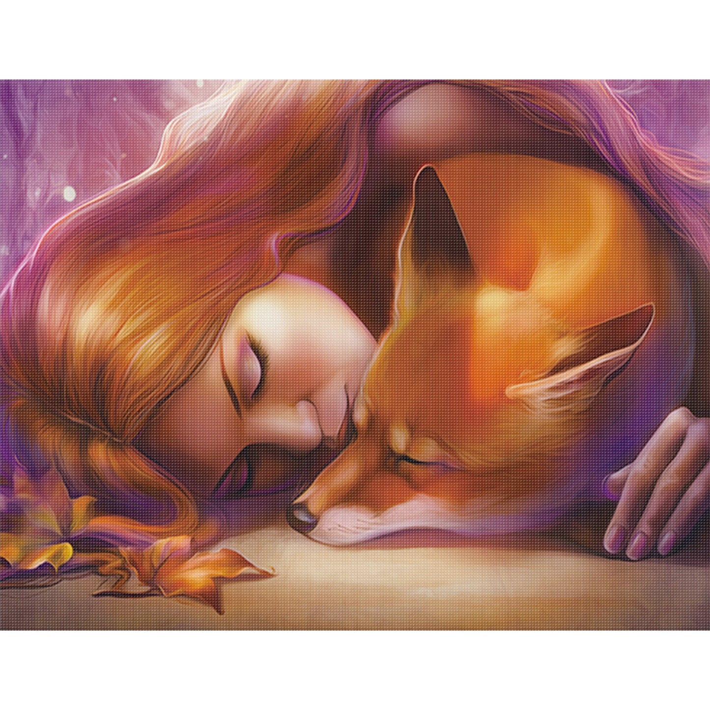 Fox And Girl - Full 11CT Stamped Cross Stitch 50x38CM - Huacan