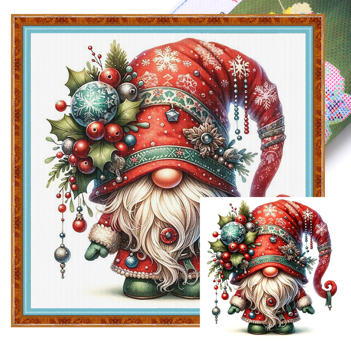 Christmas Gnome - Full 11CT Stamped Cross Stitch 45x45CM - Huacan