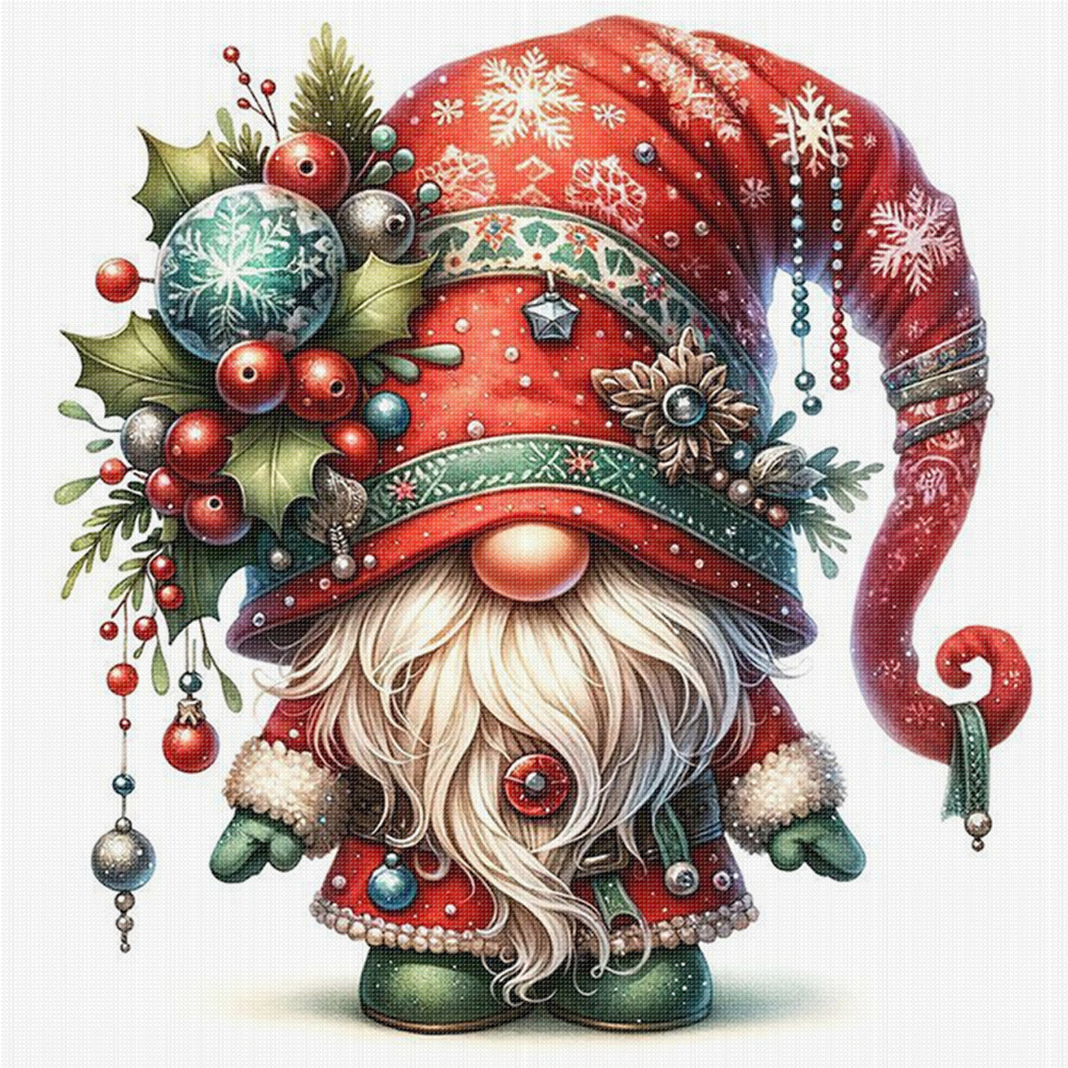 Christmas Gnome - Full 11CT Stamped Cross Stitch 45x45CM - Huacan