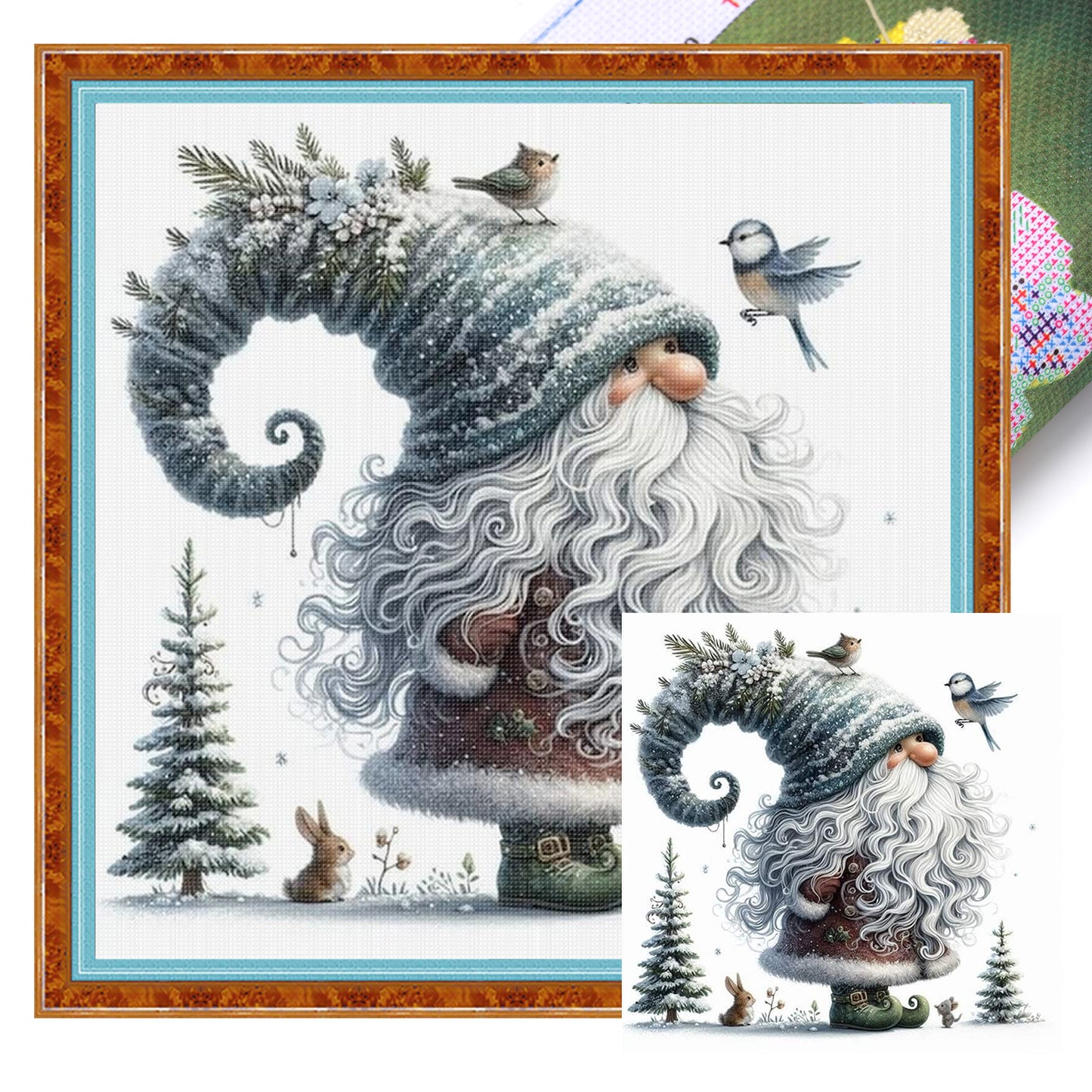 Gnome And Animals - Full 11CT Stamped Cross Stitch 45x45CM - Huacan