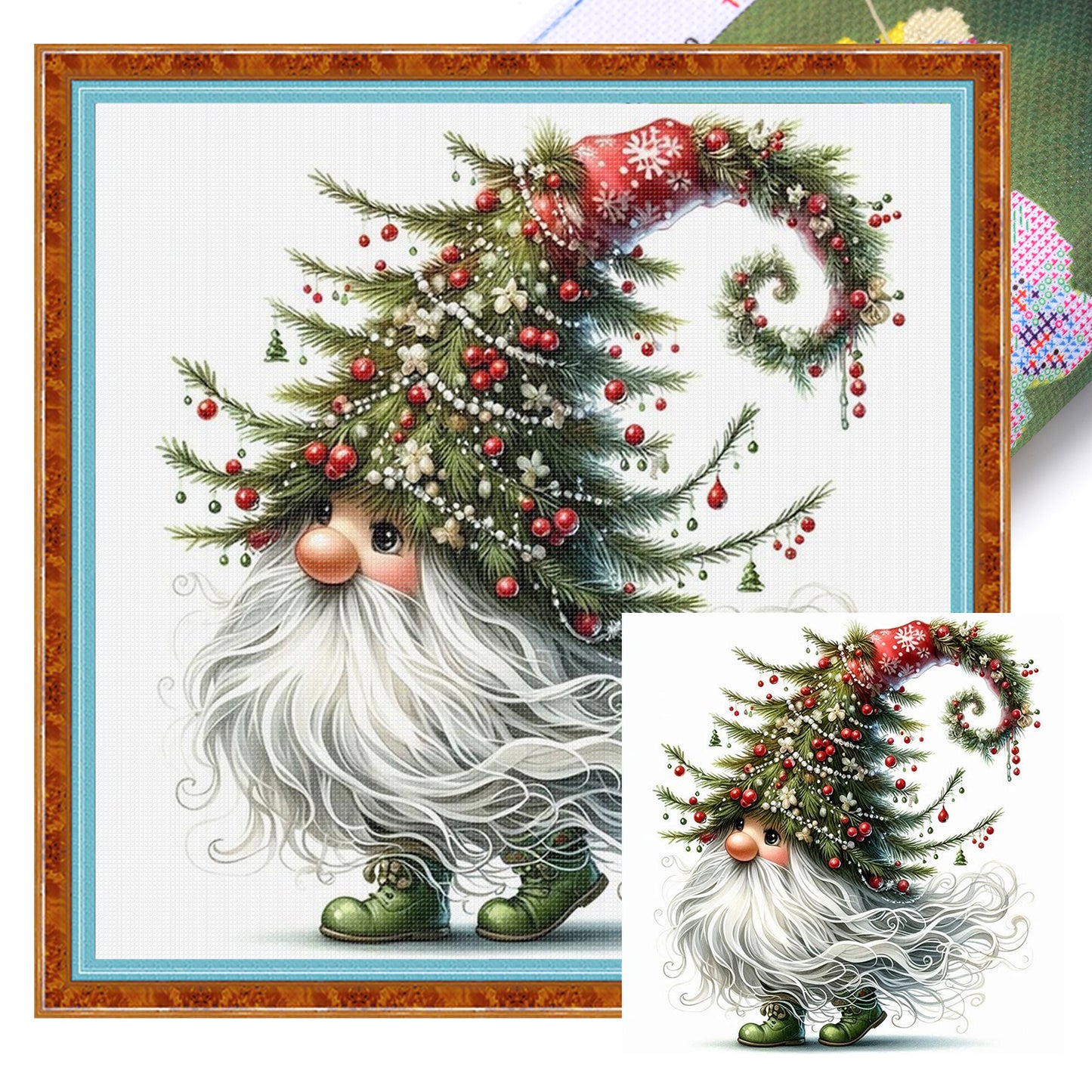 Gnome With Christmas Tree - Full 11CT Stamped Cross Stitch 45x45CM - Huacan