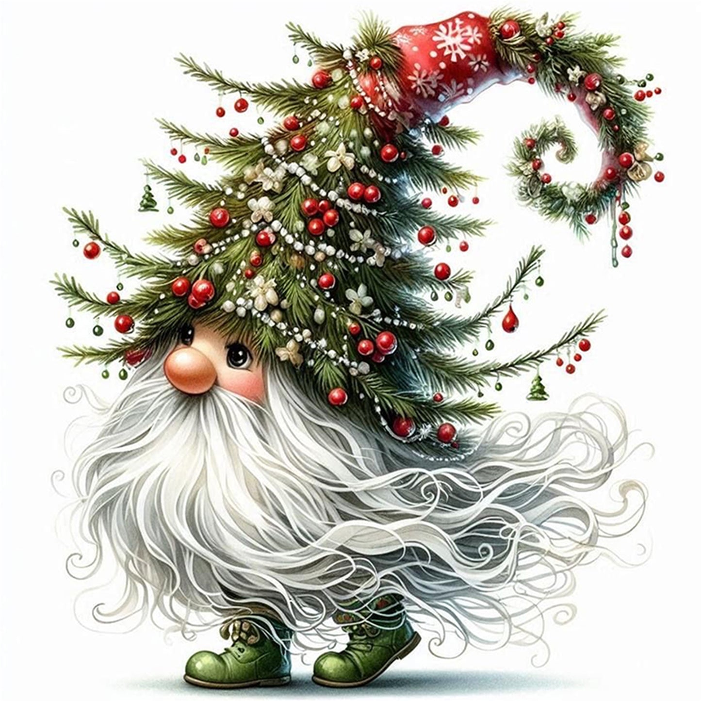 Gnome With Christmas Tree - Full 11CT Stamped Cross Stitch 45x45CM - Huacan