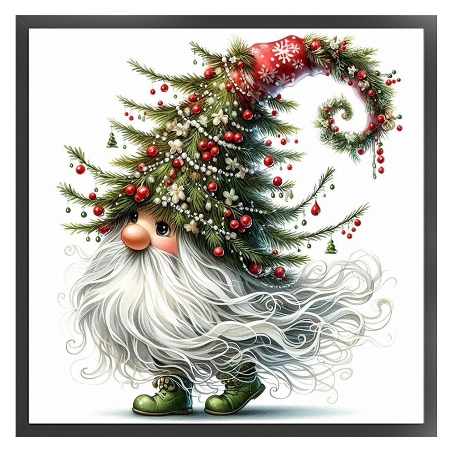 Gnome With Christmas Tree - Full 11CT Stamped Cross Stitch 45x45CM - Huacan