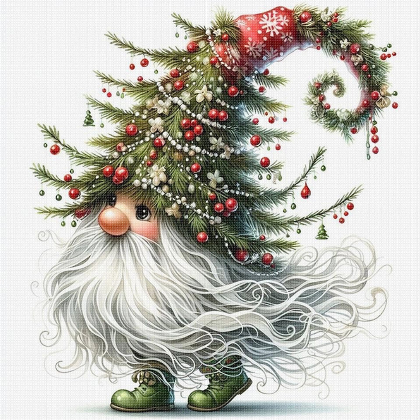 Gnome With Christmas Tree - Full 11CT Stamped Cross Stitch 45x45CM - Huacan