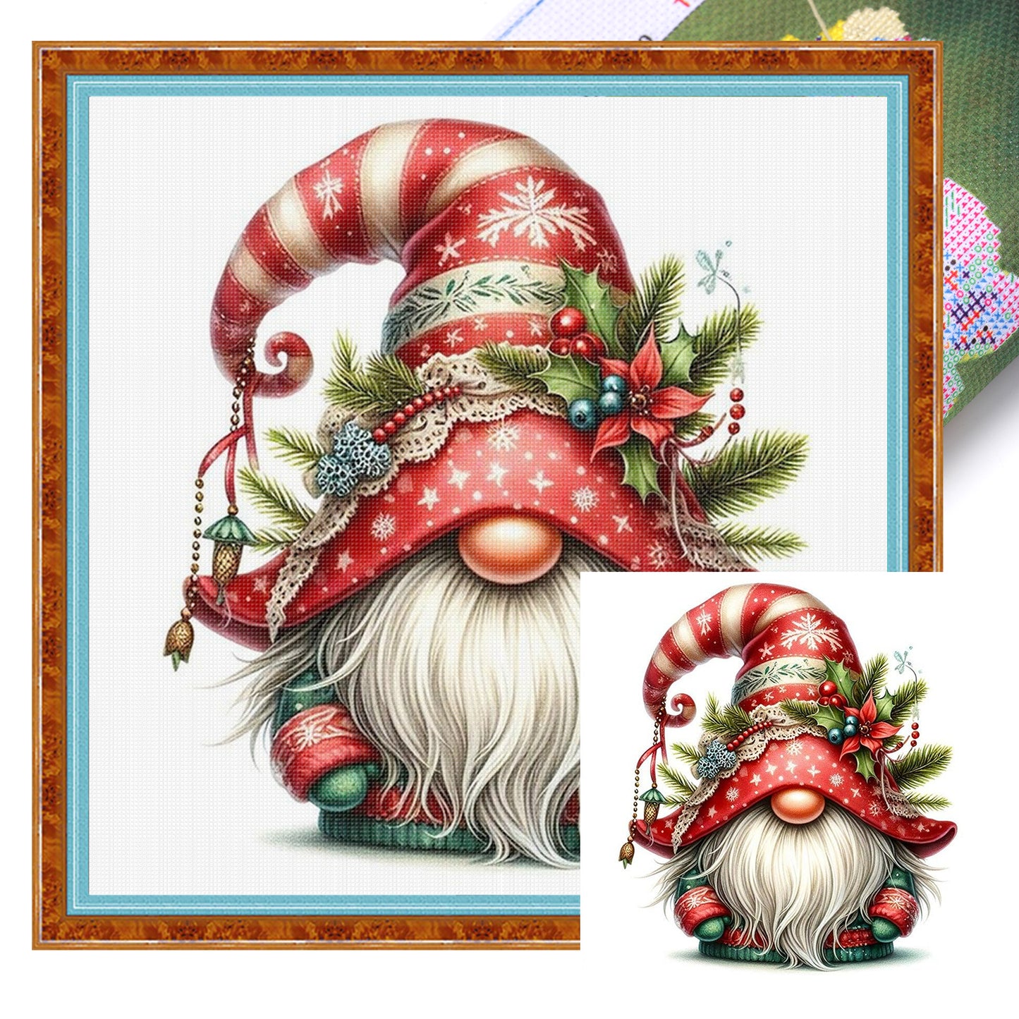 Christmas Gnome - Full 11CT Stamped Cross Stitch 45x45CM - Huacan