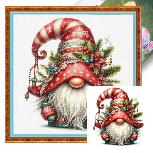 Christmas Gnome - Full 11CT Stamped Cross Stitch 45x45CM - Huacan