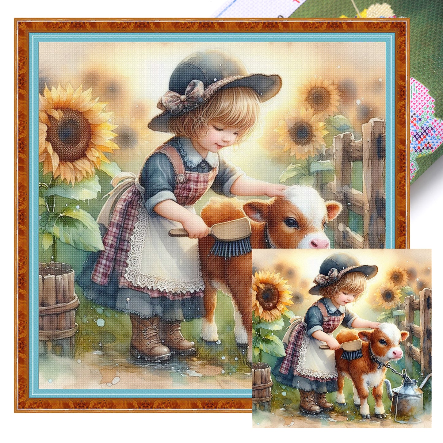 Girl And Ox - Full 11CT Stamped Cross Stitch 40x40CM - Huacan