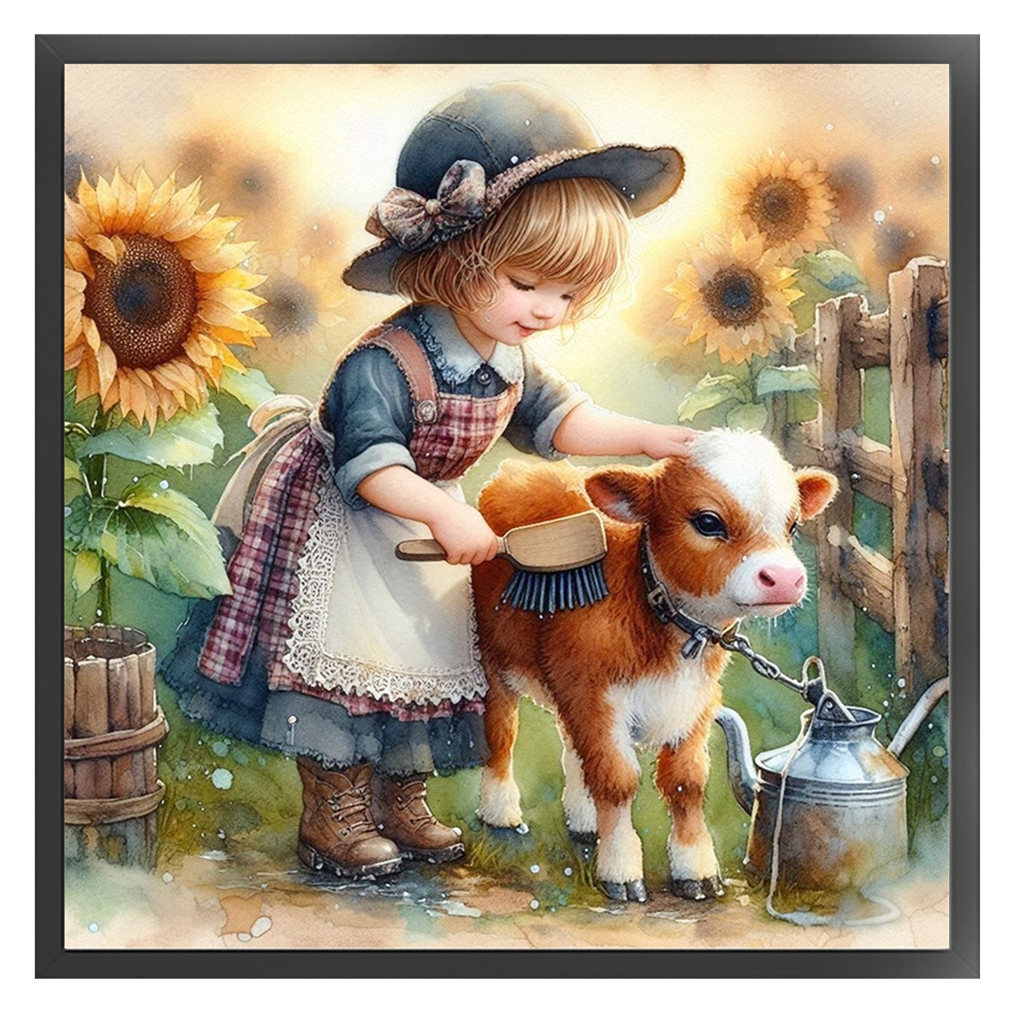 Girl And Ox - Full 11CT Stamped Cross Stitch 40x40CM - Huacan