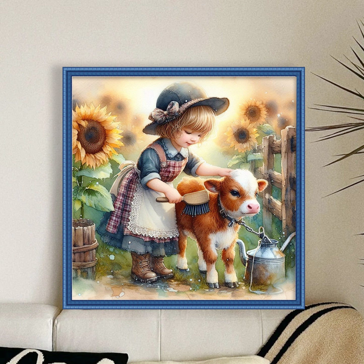 Girl And Ox - Full 11CT Stamped Cross Stitch 40x40CM - Huacan