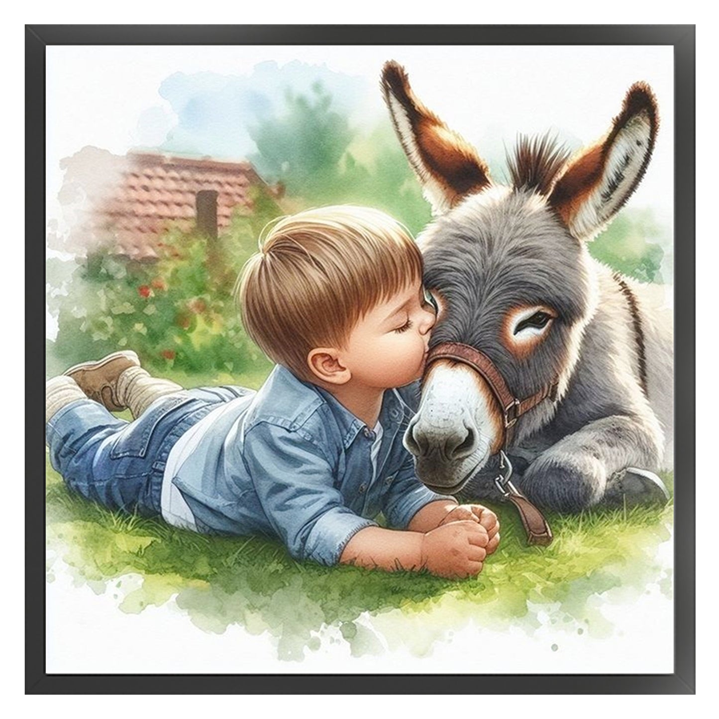 Boy And Donkey - Full 11CT Stamped Cross Stitch 40x40CM - Huacan